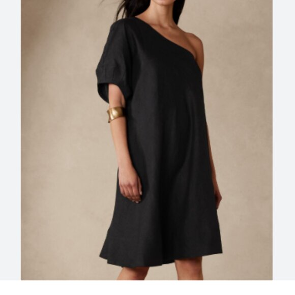 New Banana Republic Odile 100% Linen One Shoulder Dress - Size S - Picture 2 of 9